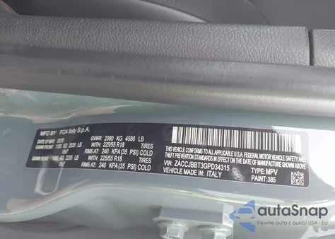 2016 Jeep Renegade 75Th Anniversary from USA, damaged, VIN ZACCJBBT3GPD34315